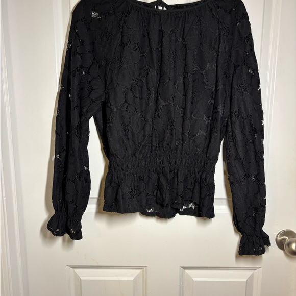 Franklin & Marshall Tops - Black Cottage Core Milk Maid Blouse back tie at Neck Large